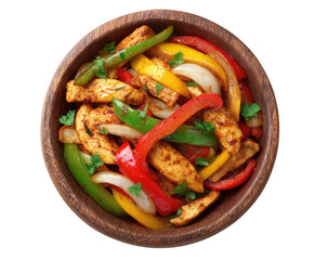Chicken fajita medley in a wooden bowl