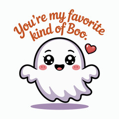 You are my favorite kind of boo card with happy ghost, red hearts, Halloween romance, printable sticker, poster