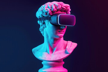 Classical Sculpture With Virtual Reality Headset bust ancient