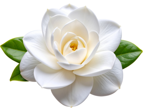  Gardenia Flower Side Profile with Glossy Green Leaves Isolated PNG 