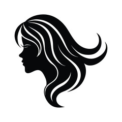 Silhouette profile a woman with flowing wavy hair vector