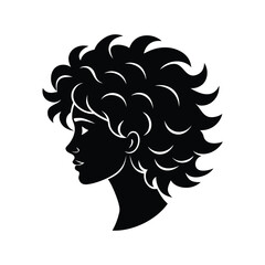 Silhouette profile a woman with voluminous curly hair female head