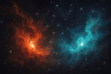 Obraz premium Fiery orange and cool blue cosmic clouds with distant stars nebula space