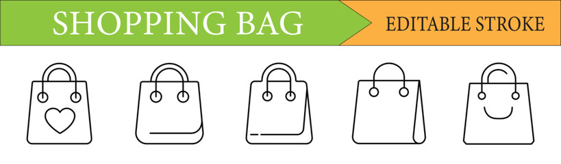  Shopping Bag Outline Icons Editable Stroke Vector Set