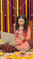 Indian Woman Doing Online Shopping for Diwali Festival