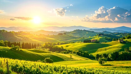 Tuscan countryside at sunset