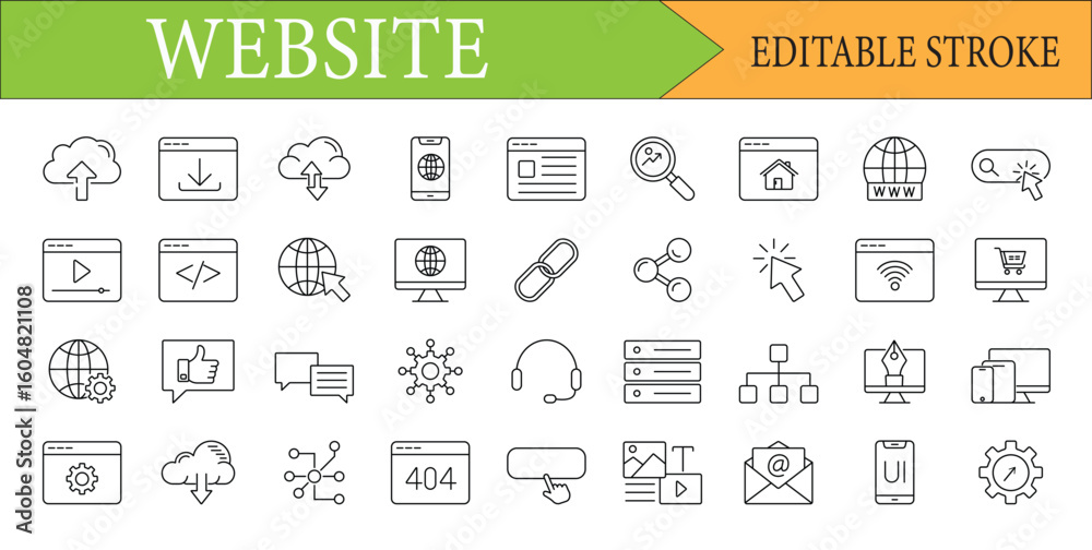 Wall mural website and web development line icons editable stroke set