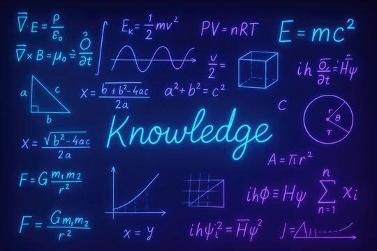 Glowing Neon Physics Formulas and Diagrams science equations
