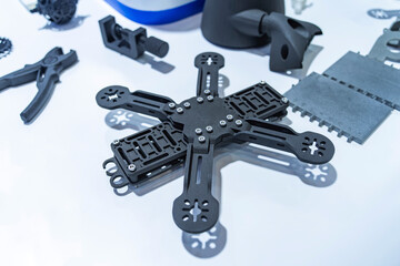 Drone frame 3d printed by 3D printer. Modern additive technology.