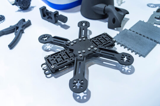 Drone frame 3d printed by 3D printer. Modern additive technology.
