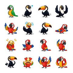 Cartoon Parrots and Birds Vector Set – Toucans, Robins, Nesting Birds, and Cartoon Expressions for Educational Projects