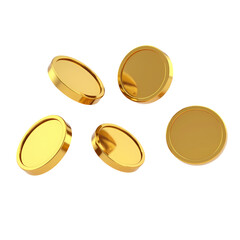 Golden coins falling scattered in an illustration isolated on transparent background