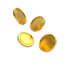 Golden coins falling scattered in an illustration isolated on transparent background