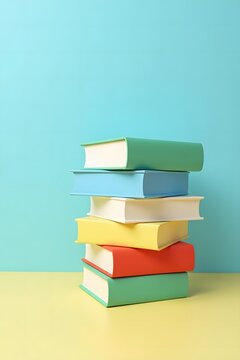 Vertical Stack of Colorful Hardcover Books with Bright Modern Aesthetic
