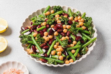 Fresh mixed salad of beans and chickpeas. The concept of vegetarian dishes rich in vegetable protein