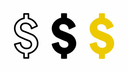 Obraz premium Dollar sign icon set : outline, silhouette, and gold. Dollar sign icon isolated on white background. Ideal for financial apps, investment platforms, or money-related graphics.