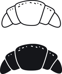 Croissant icon black white line art and silhouette