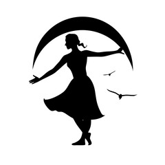 Obraz premium Silhouette of Woman Twirling Under Sunset Sky