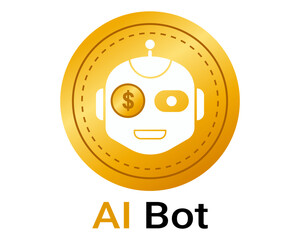 Creative AI Bot Icon with Cryptocurrency Theme Representing Finance Technology and Investment Opportunities in a Vibrant Golden Design
