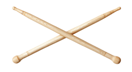 Two wooden drum sticks crossed in an X shape
