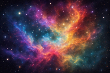 Obraz premium Vibrant cosmic clouds with glowing stars and swirling colors nebula space