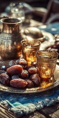 Ramadan Iftar Table Setting with Dates and Drink.