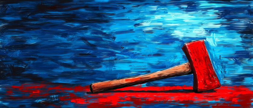 Red hammer on blue and red abstract background