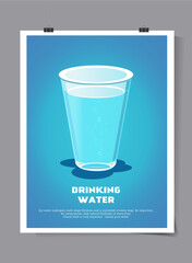 Glass of clean drinking water poster in flat style vector