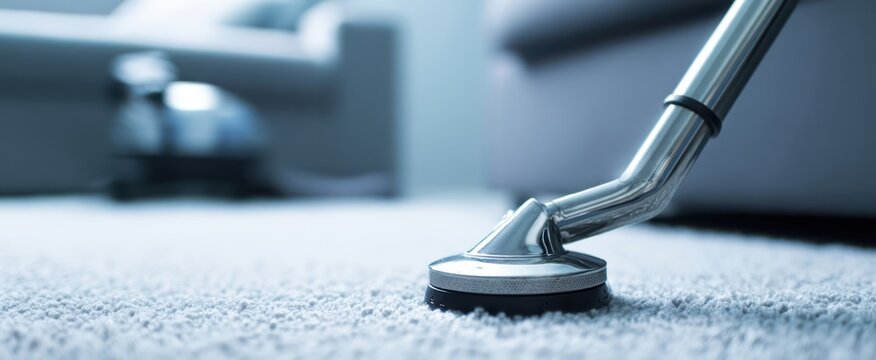 The vacuum cleaner on a plush carpet in a stylish living room setting.