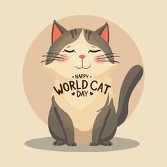 Cute Cat Illustration with Happy World Cat Day Message Perfect for Celebrating Feline Friends and Special Occasions