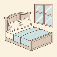 Bed in isometric style with window behind