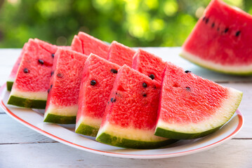 Fresh sliced watermelon outdoors, delicious summer snack