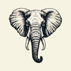 Detailed Elephant Head Illustration Bold Lines and Shading African Wildlife Animal Portrait Nature Drawing Black and White