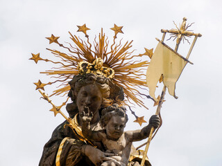 Holy lady statue in heidelberg ancient building detail close up