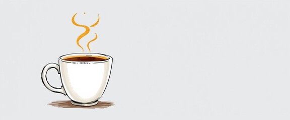 A whimsical hand-drawn sketch of espresso in a cup, showcasing coffee crema and steam,  hand-drawn,  coffee shop