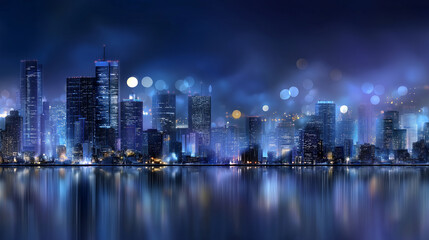 Fototapeta premium A vibrant nighttime city skyline with glowing lights