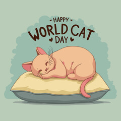 Cute Cat Nap on World Cat Day Celebration Illustration