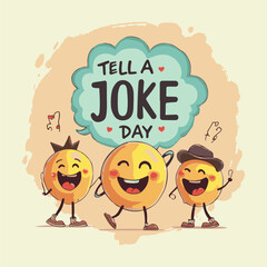 Celebrating Tell a Joke Day with Cartoon Characters Joyfully Walking Together, Promoting Happiness and Humor
