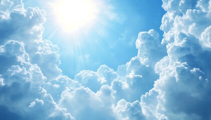 Ethereal Sky View White Clouds and Radiant Sunlight in a Blue Heaven