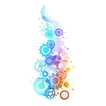 Abstract colorful design with gears and swirls