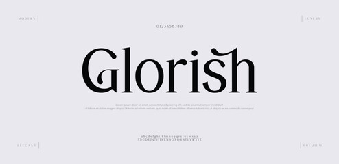 Glorish, Elegant alphabet letters font and number. Classic Lettering Minimal Fashion Designs. Typography modern serif fonts regular decorative vintage concept. vector illustration
