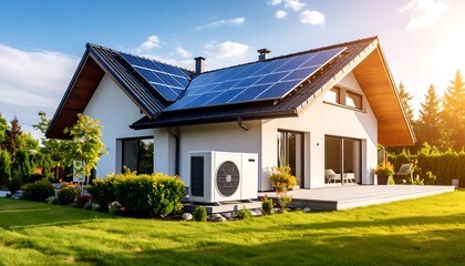 Modern home with solar panels and outdoor space