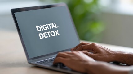 Professional focusing on laptop keyboard, practicing digital detox for reducing workplace stress and enhancing mental wellness through temporary technology disconnection