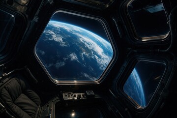 Naklejka premium Earth Viewed From Space Station Window In Orbit