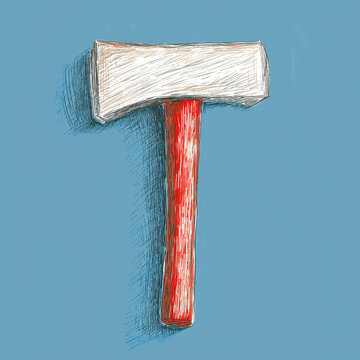 Hand-drawn illustration of a sledgehammer with a red handle