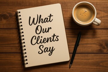 What Our Clients Say Notebook and Coffee