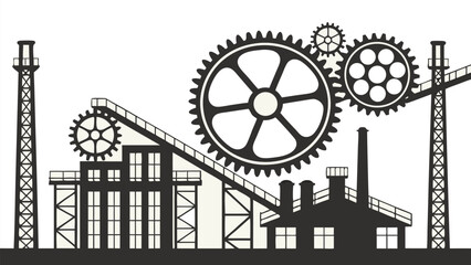 Vintage industrial factory skyline in silhouette.