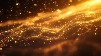 Abstract golden waves with sparkling particles