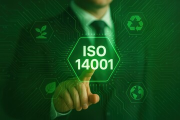 Businessman Touching ISO 14001 Sustainability Icon