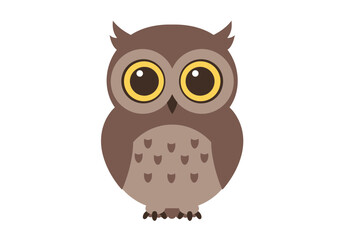 Cartoon Owl with Large Eyes and Brown Feathers Simple Design.